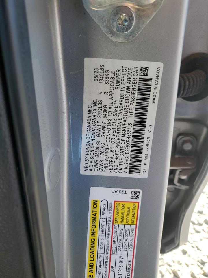 2023 HONDA CIVIC SPORT VIN:2HGFE2F5XPH552106