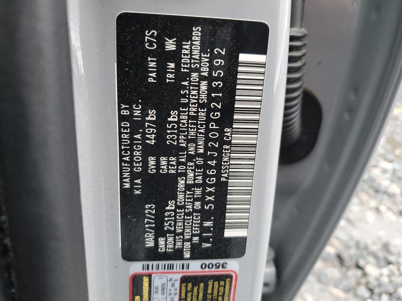 2023 KIA K5 GT LINE VIN:5XXG64J20PG213592