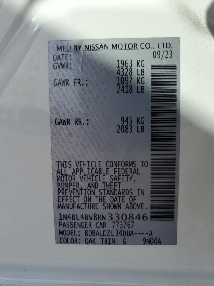 2024 NISSAN ALTIMA S VIN:1N4BL4BV8RN330846