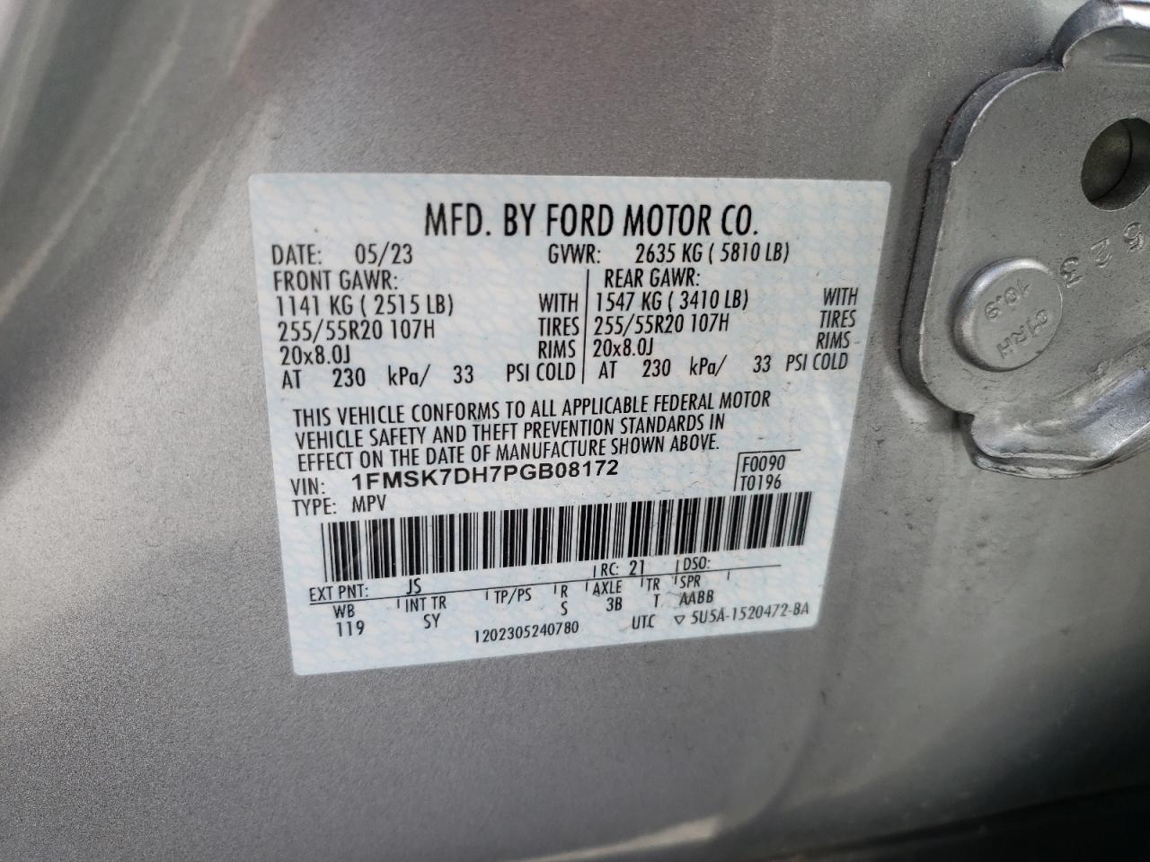 2023 FORD EXPLORER XLT VIN:1FMSK7DH7PGB08172