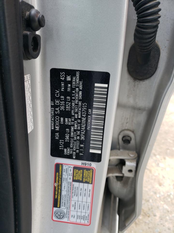 2022 KIA RIO LX VIN:3KPA24ADXNE437915
