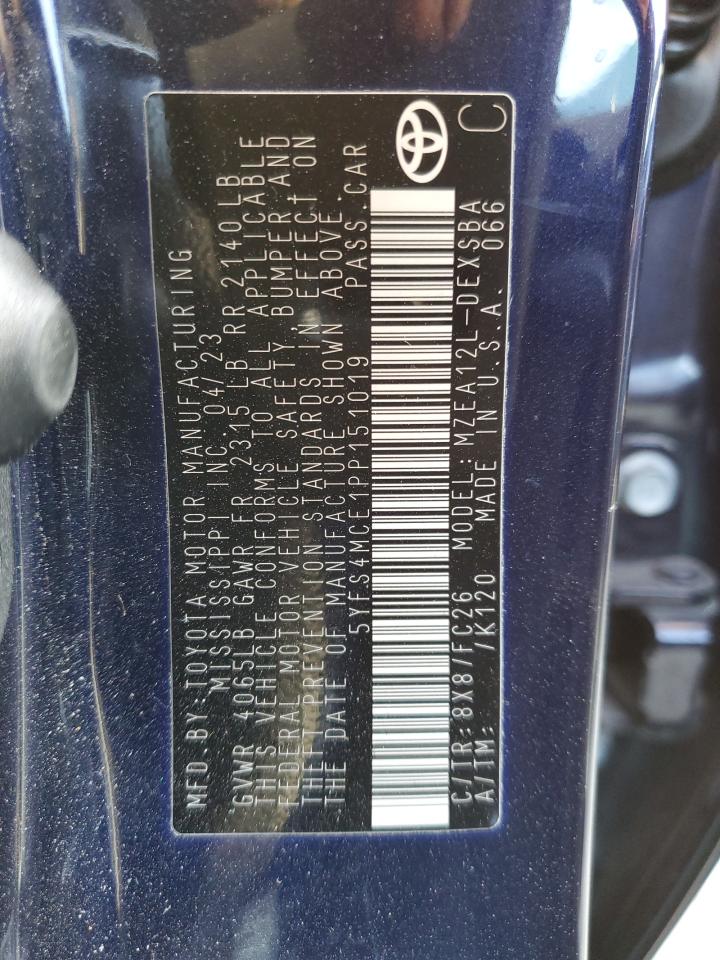 2023 TOYOTA COROLLA SE VIN:5YFS4MCE1PP151019