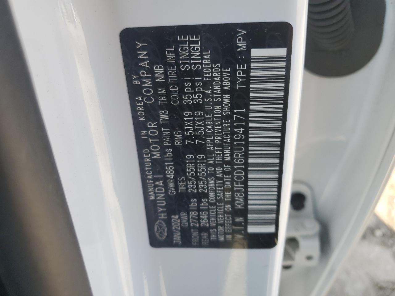 2024 HYUNDAI TUCSON N LINE VIN:KM8JFCD16RU194171