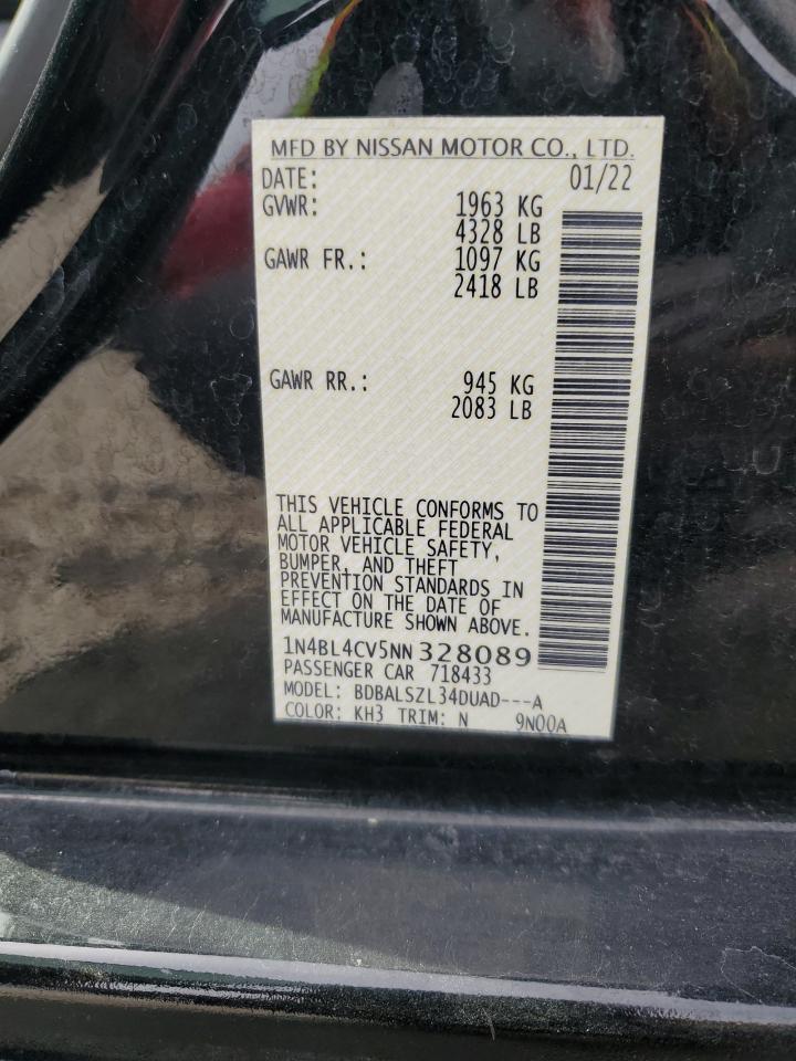2022 NISSAN ALTIMA SR VIN:1N4BL4CV5NN328089