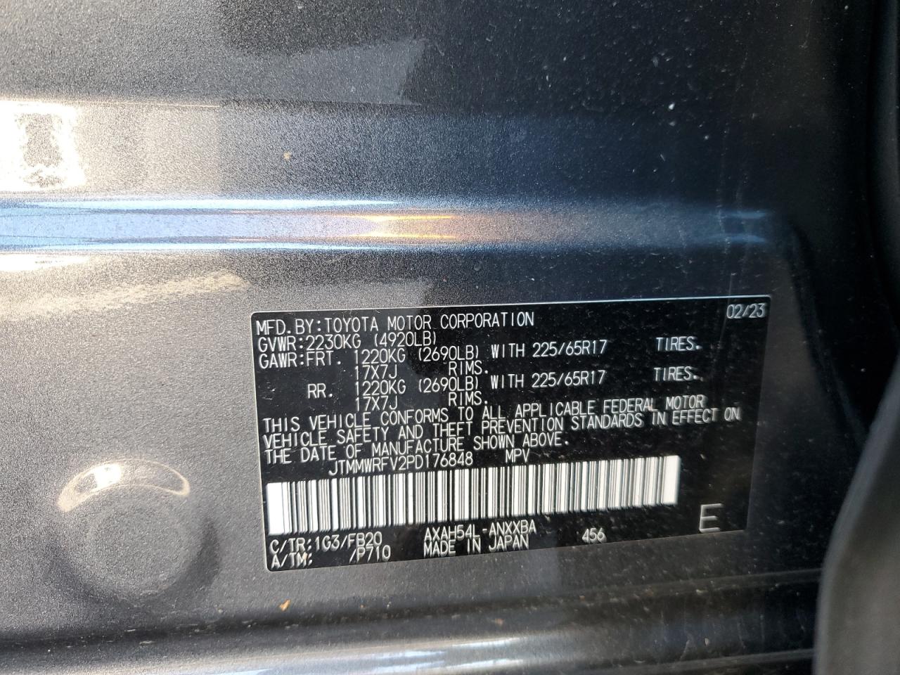 2023 TOYOTA RAV4 LE VIN:JTMMWRFV2PD176848