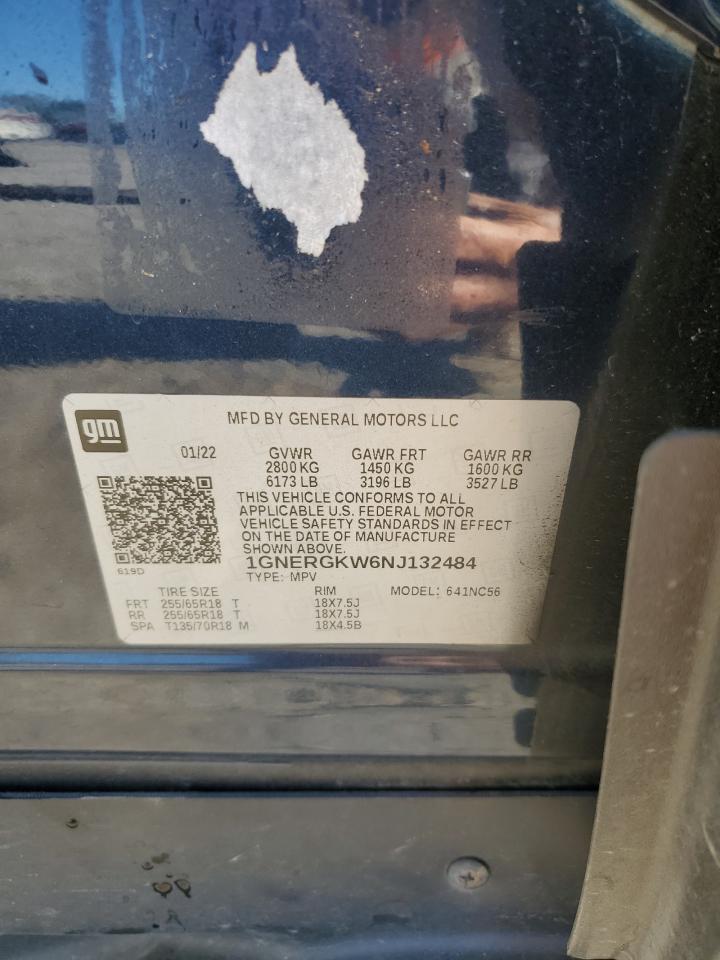 2022 CHEVROLET TRAVERSE LT VIN:1GNERGKW6NJ132484