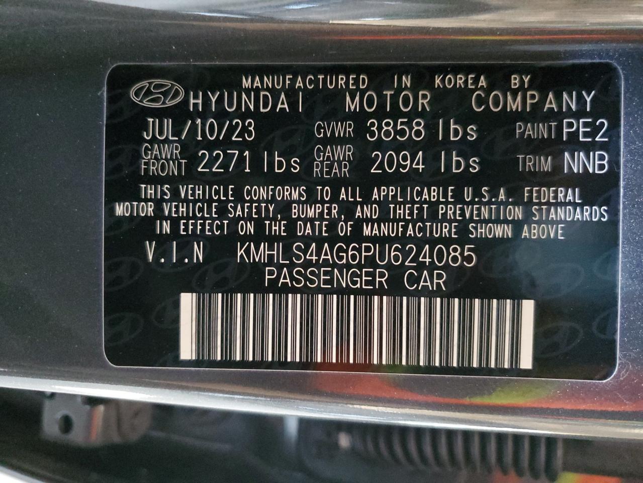 2023 HYUNDAI ELANTRA SEL VIN:KMHLS4AG6PU624085