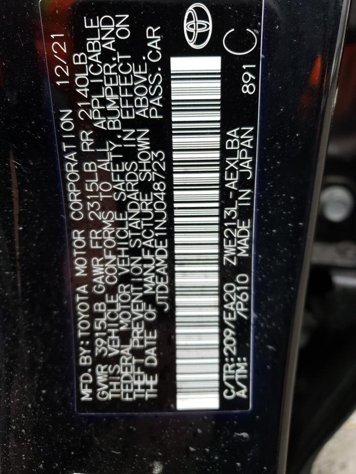 2022 TOYOTA COROLLA LE VIN:JTDEAMDE1NJ048723