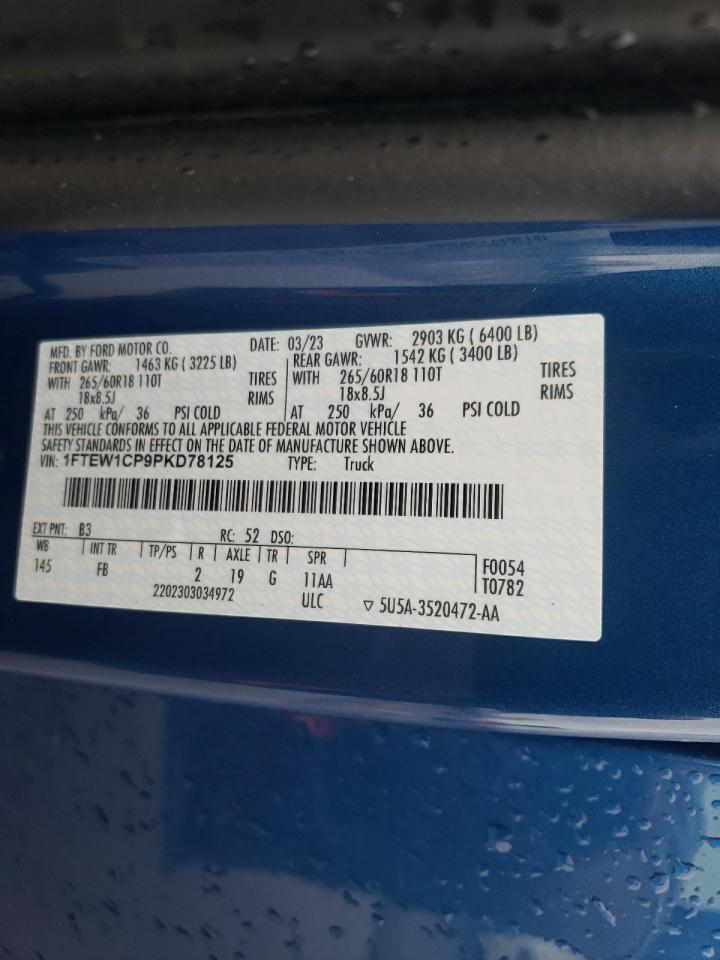 2023 FORD F150 SUPERCREW VIN:1FTEW1CP9PKD78125