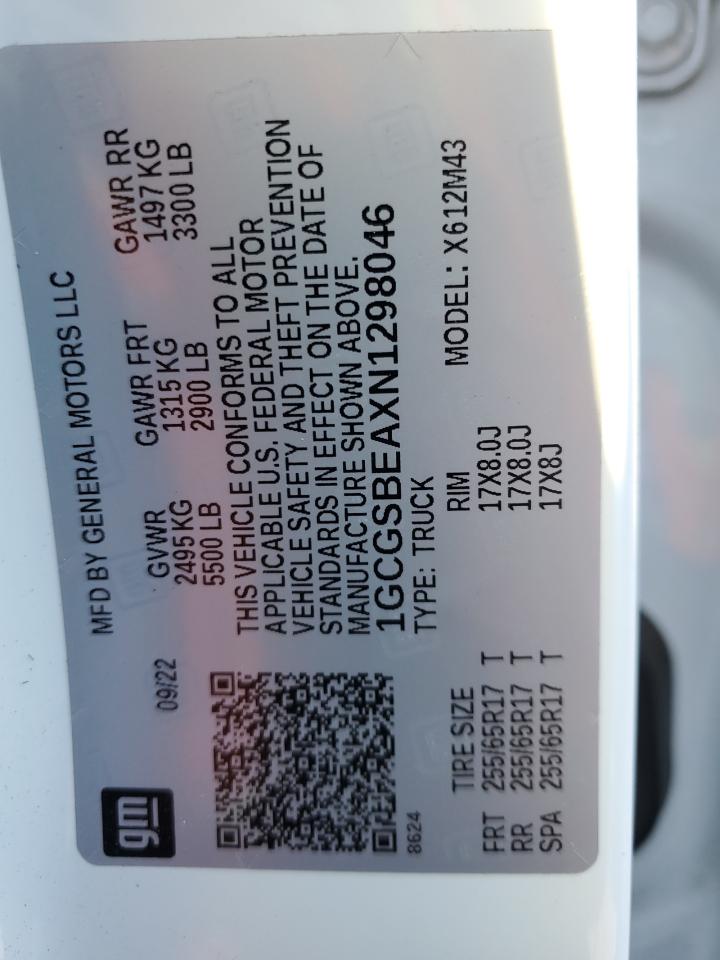 2022 CHEVROLET COLORADO  VIN:1GCGSBEAXN1298046