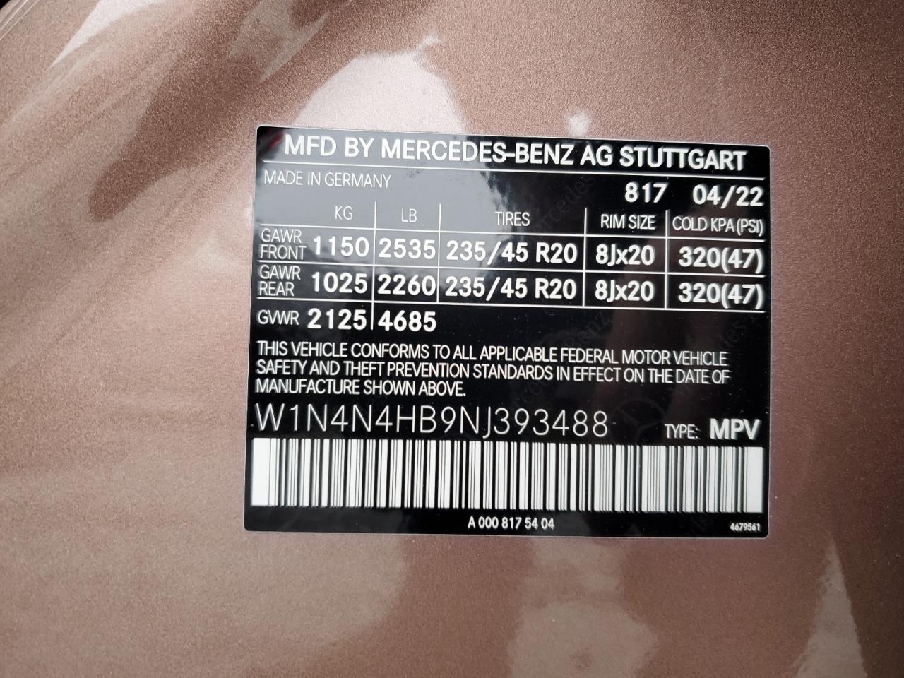 2022 MERCEDES-BENZ GLA 250 4MATIC VIN:W1N4N4HB9NJ393488