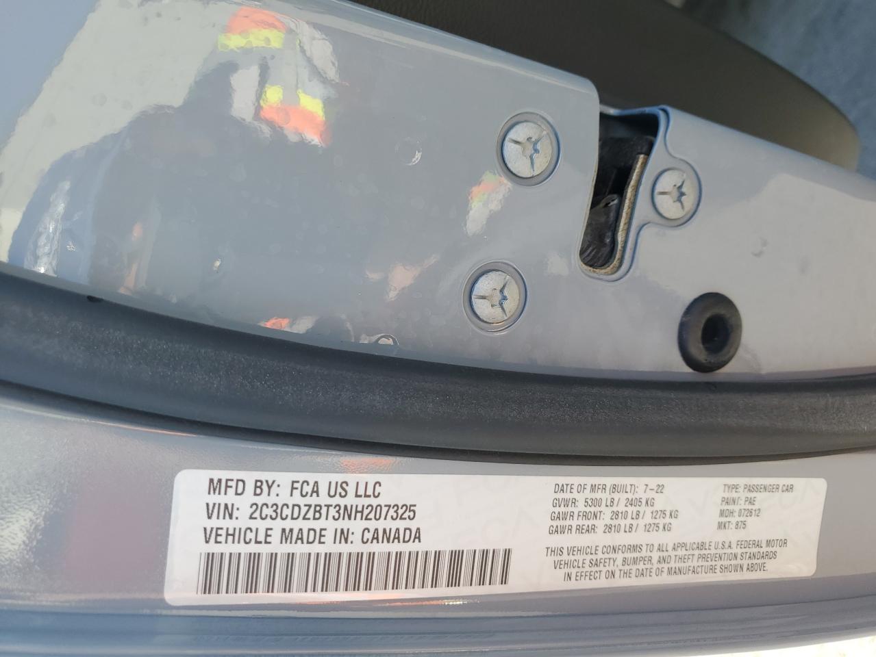 2022 DODGE CHALLENGER R/T VIN:2C3CDZBT3NH207325