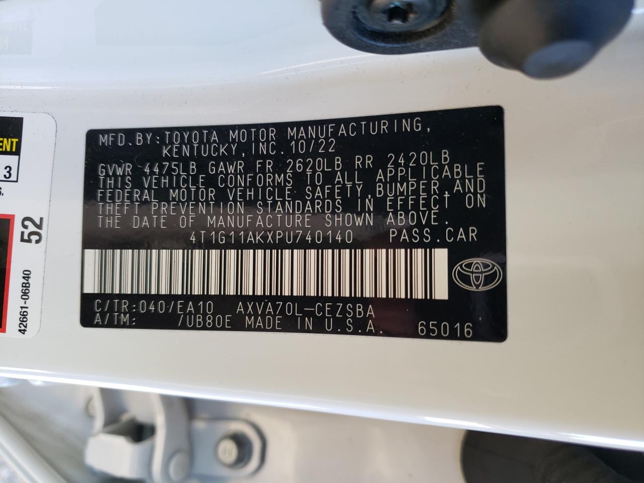 2023 TOYOTA CAMRY SE NIGHT SHADE VIN:4T1G11AKXPU740140