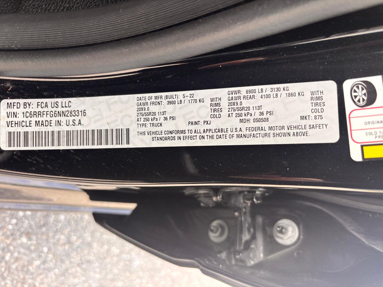 2022 RAM 1500 BIG HORN/LONE STAR VIN:1C6RRFFG6NN283316