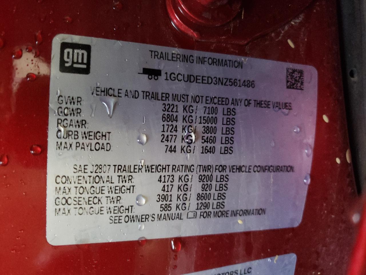 2022 CHEVROLET SILVERADO K1500 RST VIN:1GCUDEED3NZ561486