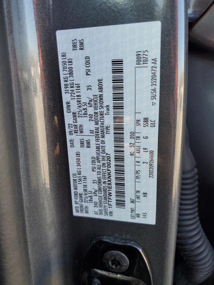 2022 FORD F150 SUPERCREW VIN:1FTFW1E8XNKF00207