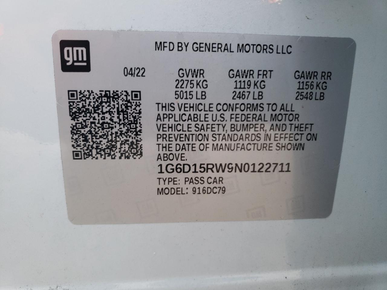 2022 CADILLAC CT5 PREMIUM LUXURY SPECIAL EDITION VIN:1G6D15RW9N0122711