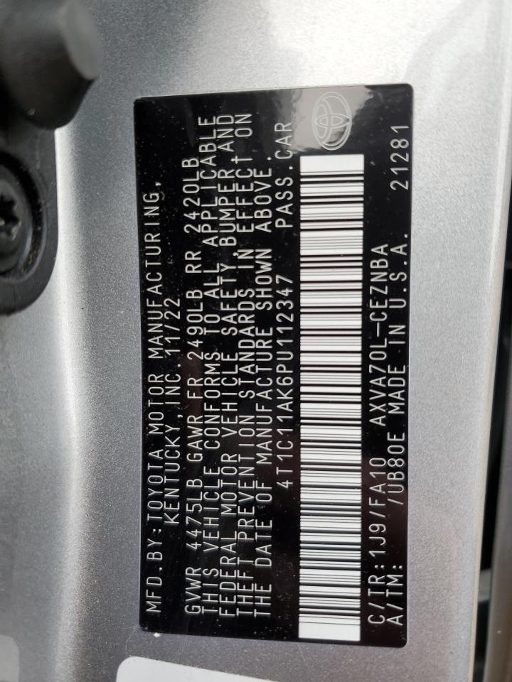 2023 TOYOTA CAMRY LE VIN:4T1C11AK6PU112347