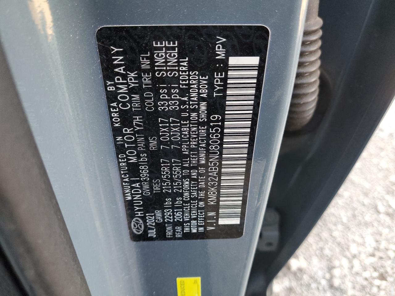 2022 HYUNDAI KONA SEL VIN:1G1ZJ5SU5HF262230