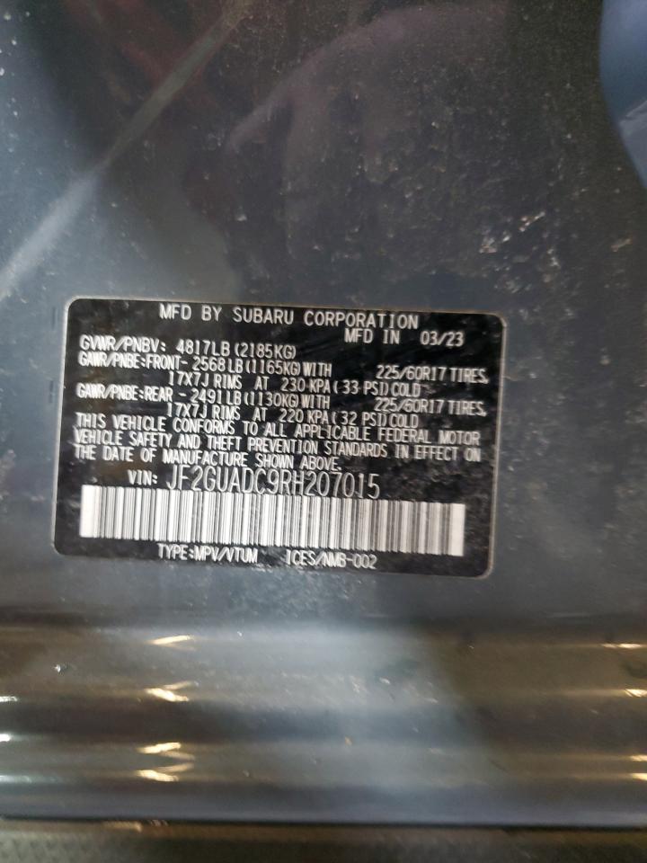 2024 SUBARU CROSSTREK PREMIUM VIN:JF2GUADC9RH207015