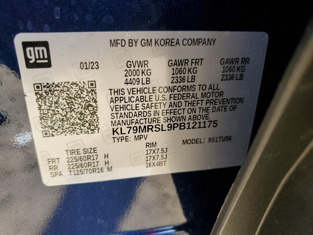 2023 CHEVROLET TRAILBLAZER LT VIN:KL79MRSL9PB121175