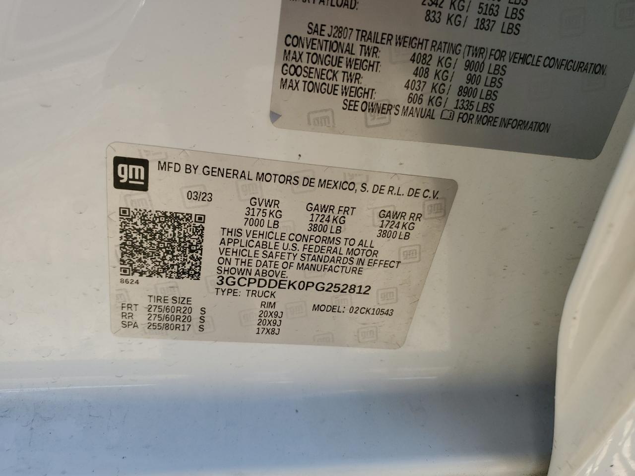 2023 CHEVROLET SILVERADO K1500 LT VIN:3GCPDDEK0PG252812