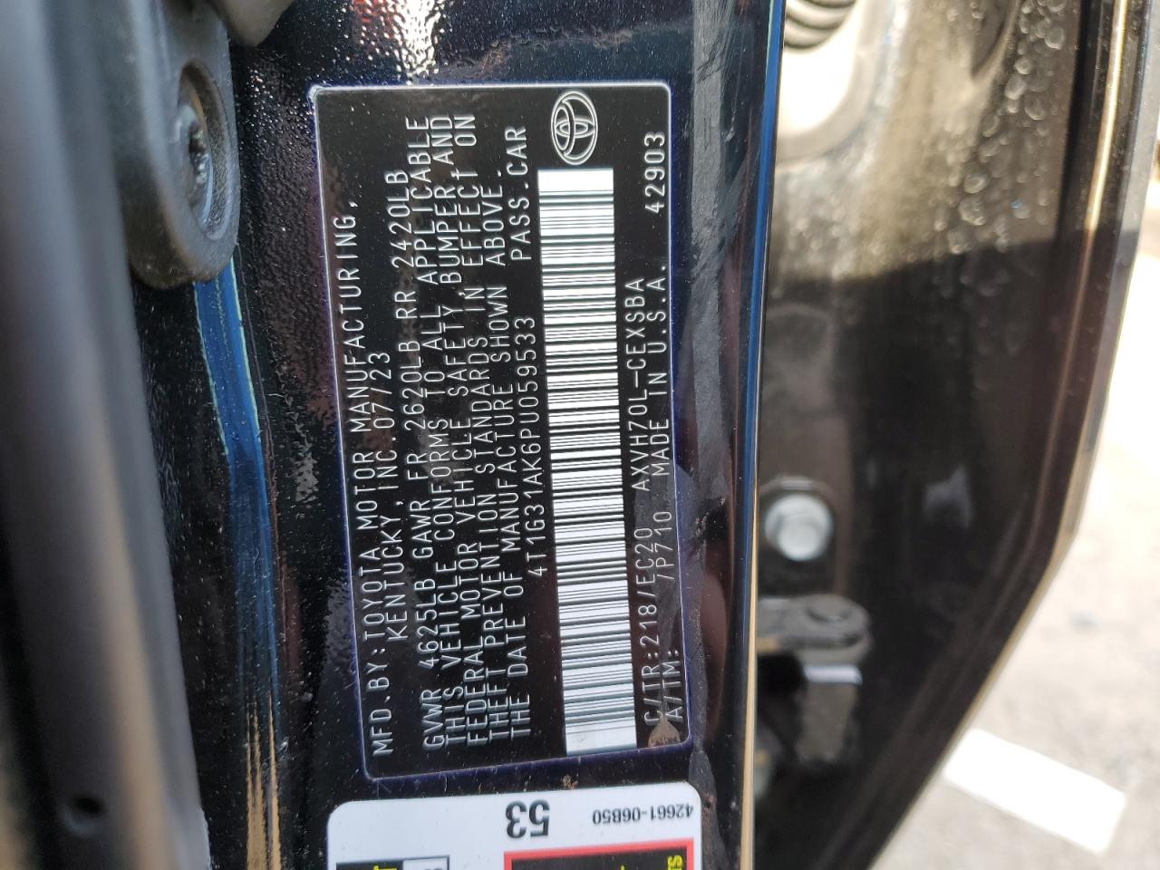 2023 TOYOTA CAMRY SE NIGHT SHADE VIN:4T1G31AK6PU059533