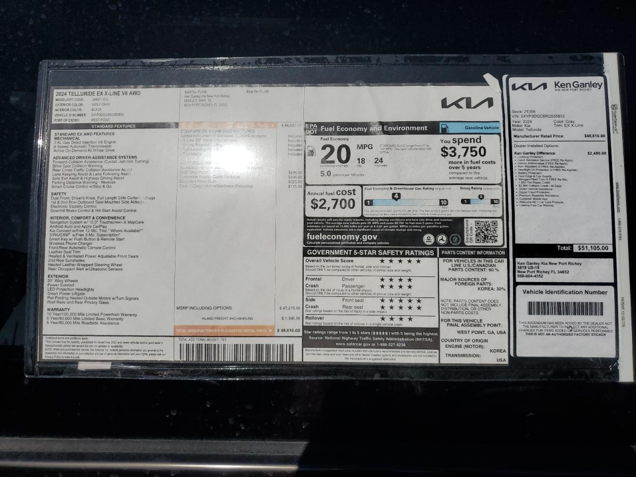 2024 KIA TELLURIDE EX VIN:5XYP3DGC8RG555833