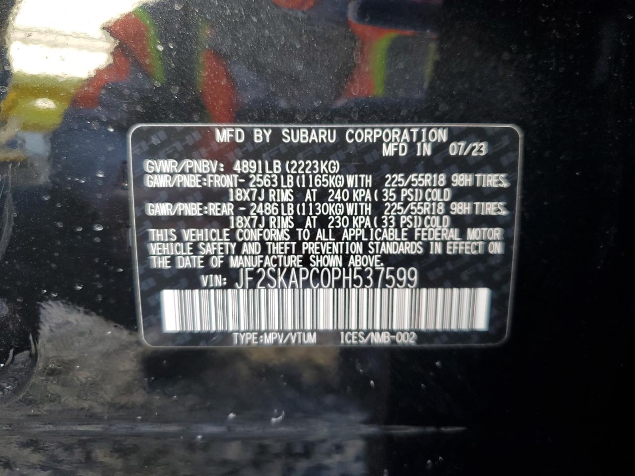 2023 SUBARU FORESTER LIMITED VIN:JF2SKAPC0PH537599