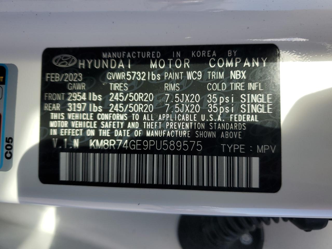 2023 HYUNDAI PALISADE CALLIGRAPHY VIN:KM8R74GE9PU589575