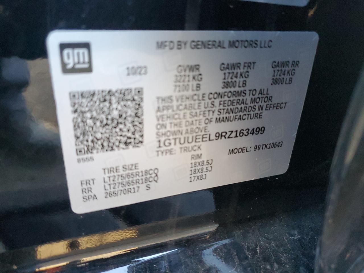 2024 GMC SIERRA K1500 AT4 VIN:1GTUUEEL9RZ163499