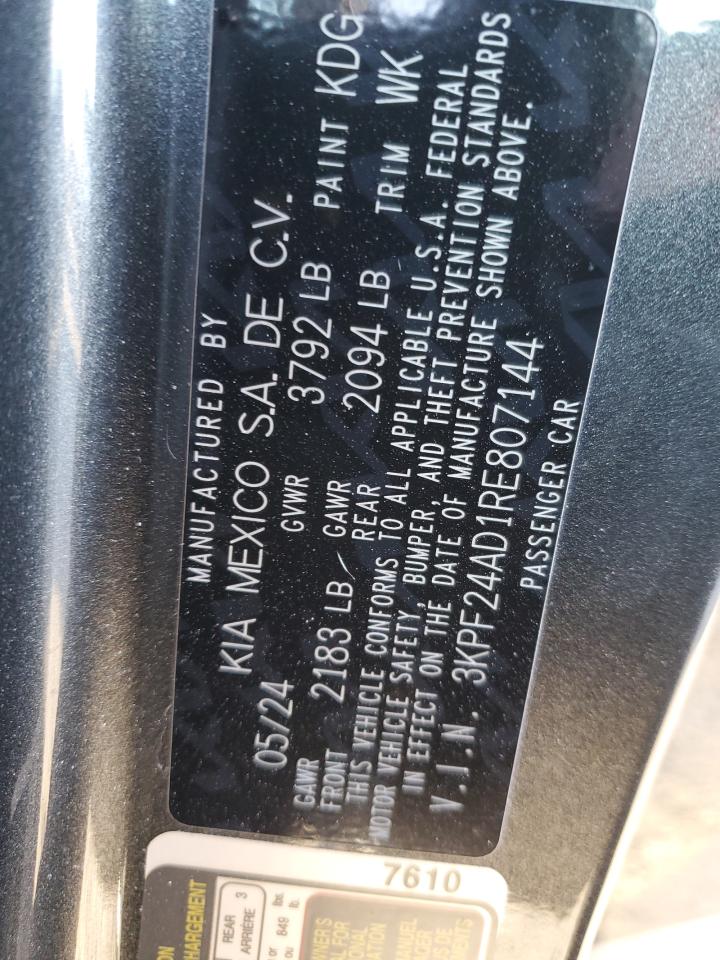 2024 KIA FORTE LX VIN:3KPF24AD1RE807144