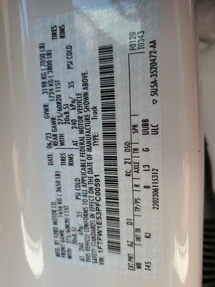 2023 FORD F150 SUPERCREW VIN:1FTFW1E53PFC00591