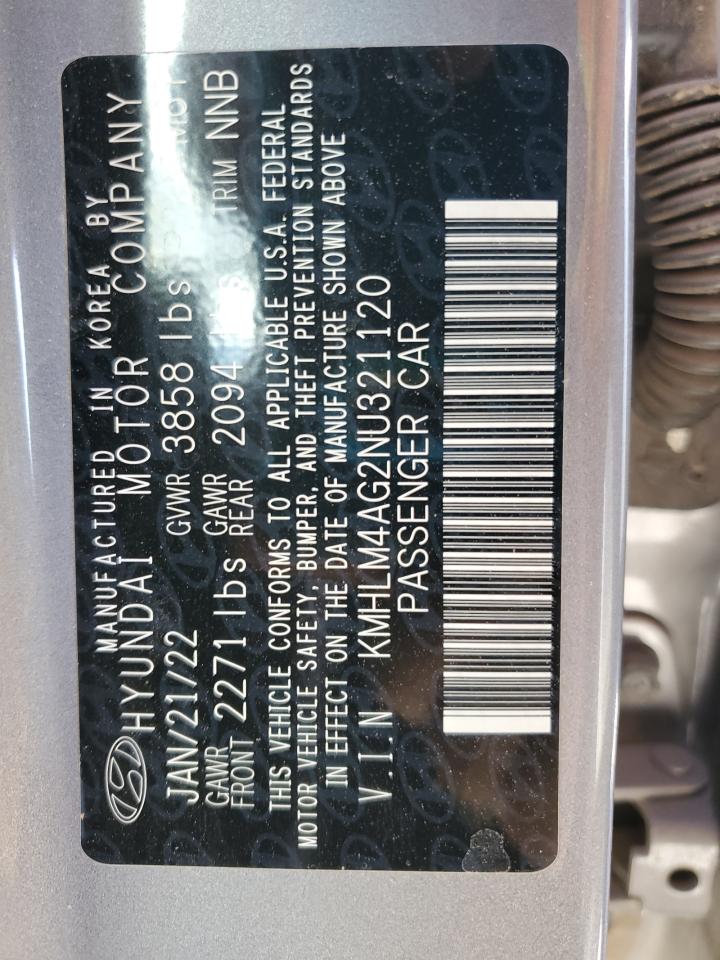 2022 HYUNDAI ELANTRA SEL VIN:KMHLM4AG2NU321120