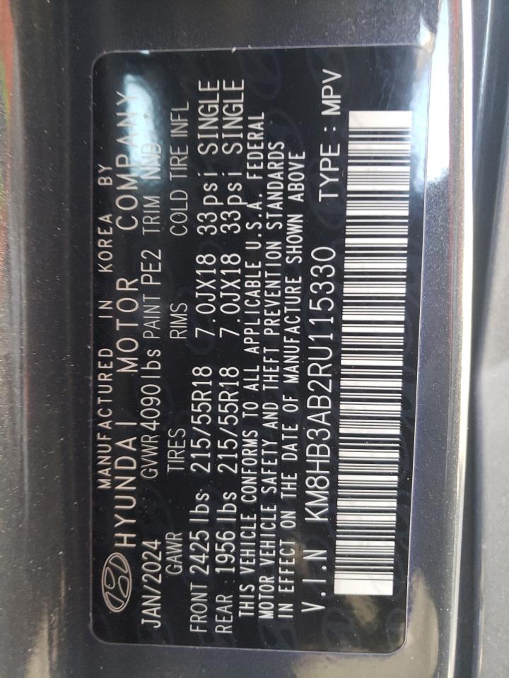 2024 HYUNDAI KONA SEL VIN:KM8HB3AB2RU115330