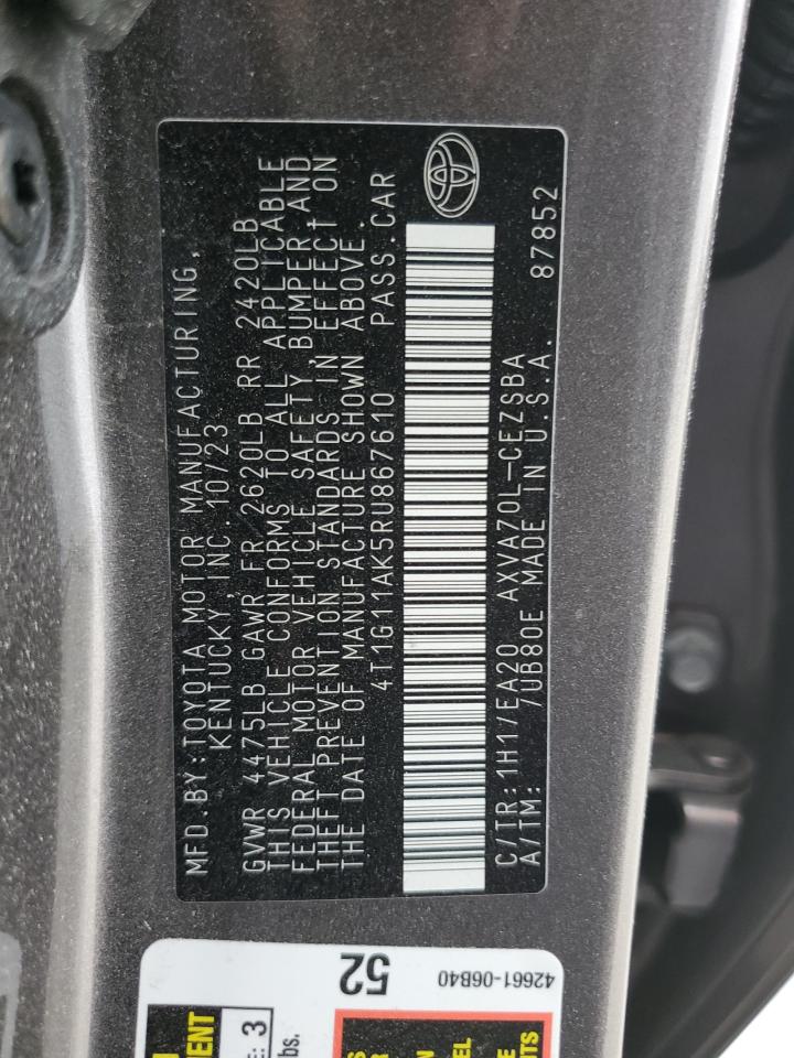 2024 TOYOTA CAMRY SE NIGHT SHADE VIN:4T1G11AK5RU867610