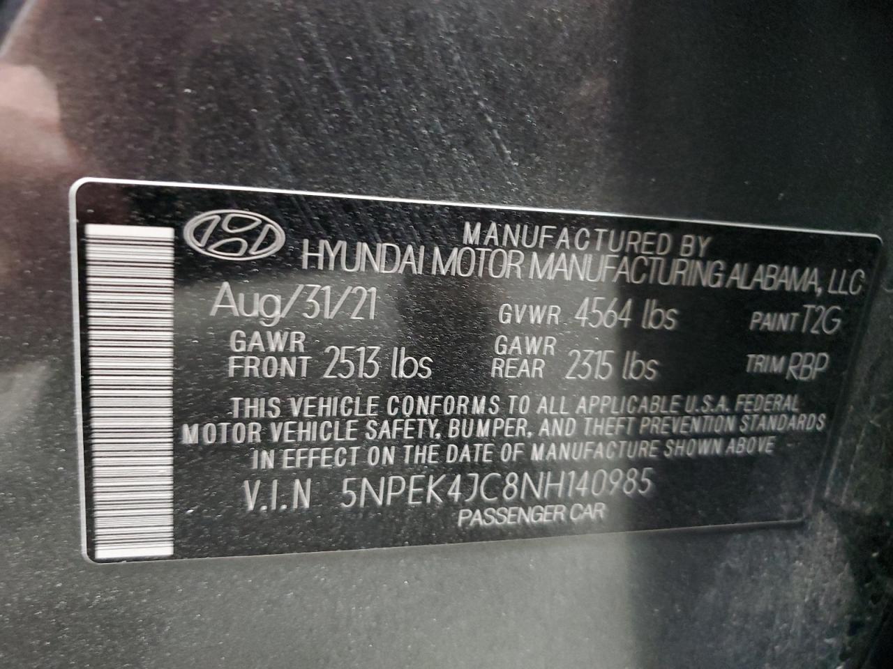 2022 HYUNDAI SONATA N LINE VIN:5NPEK4JC8NH140985