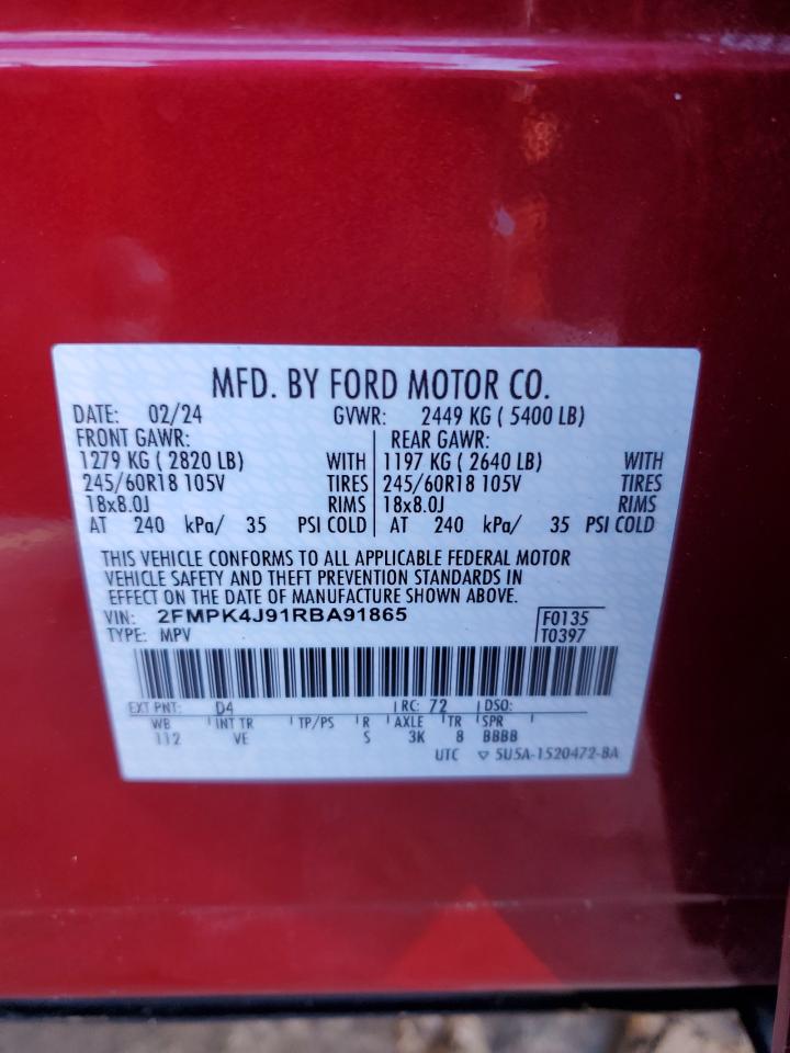2024 FORD EDGE SEL VIN:2FMPK4J91RBA91865