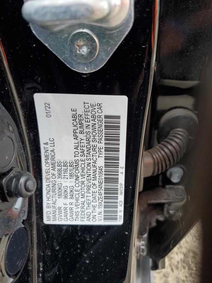 2022 HONDA INSIGHT EX VIN:19XZE4F54NE010645