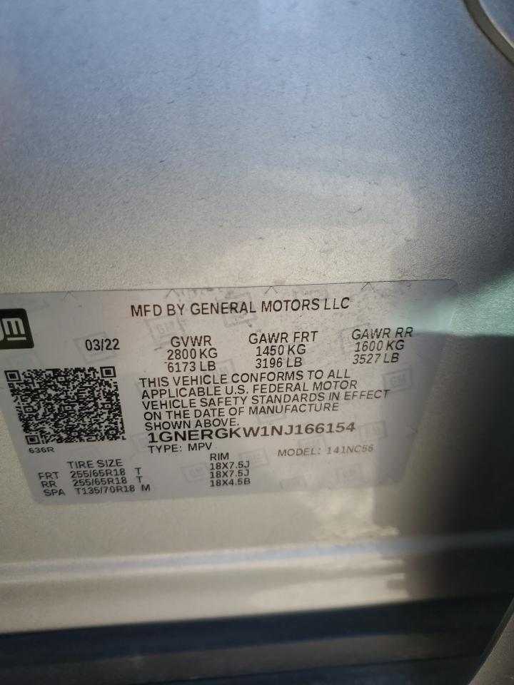 2022 CHEVROLET TRAVERSE LT VIN:1GNERGKW1NJ166154