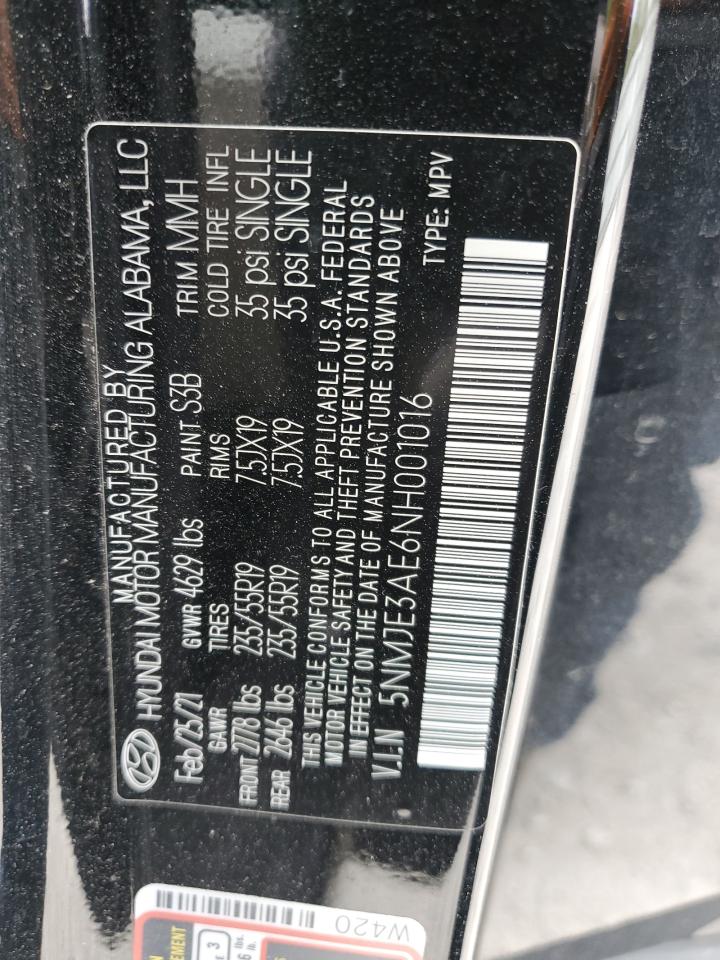 2022 HYUNDAI TUCSON LIMITED VIN:5NMJE3AE6NH001016