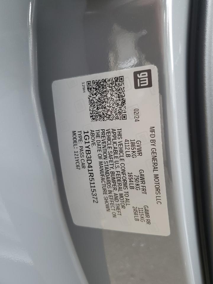 2024 CHEVROLET CORVETTE STINGRAY 2LT VIN:1G1YB3D41R5115372