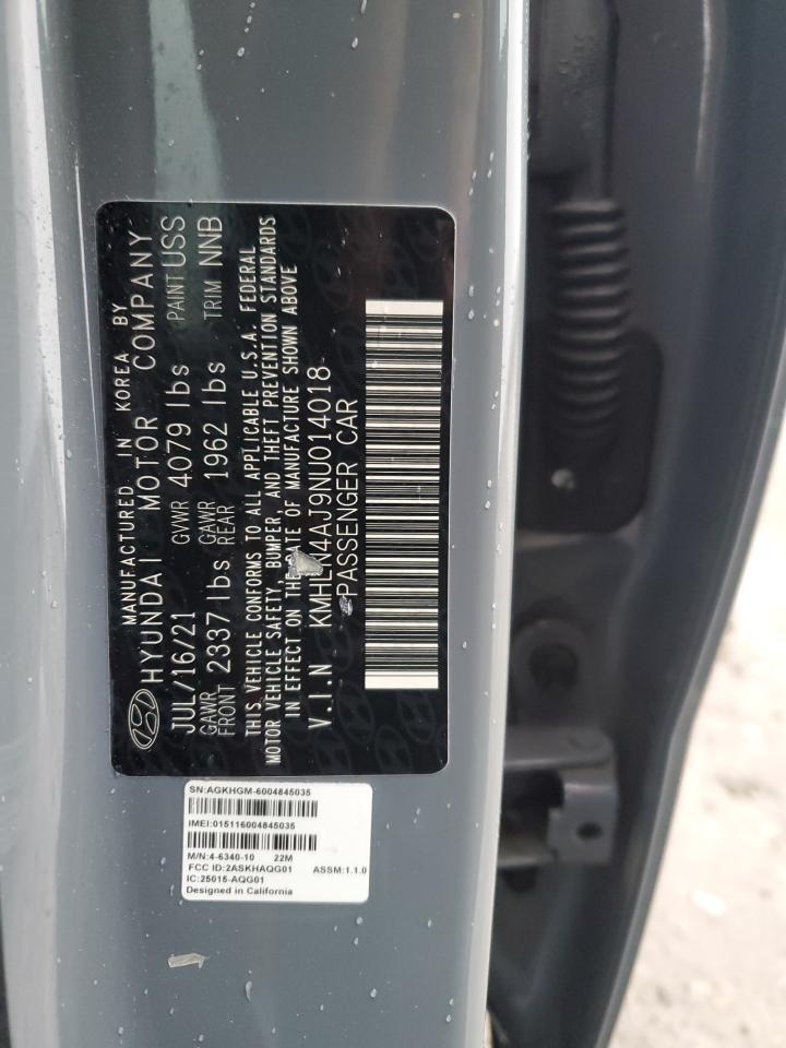 2022 HYUNDAI ELANTRA LIMITED VIN:KMHLN4AJ9NU014018