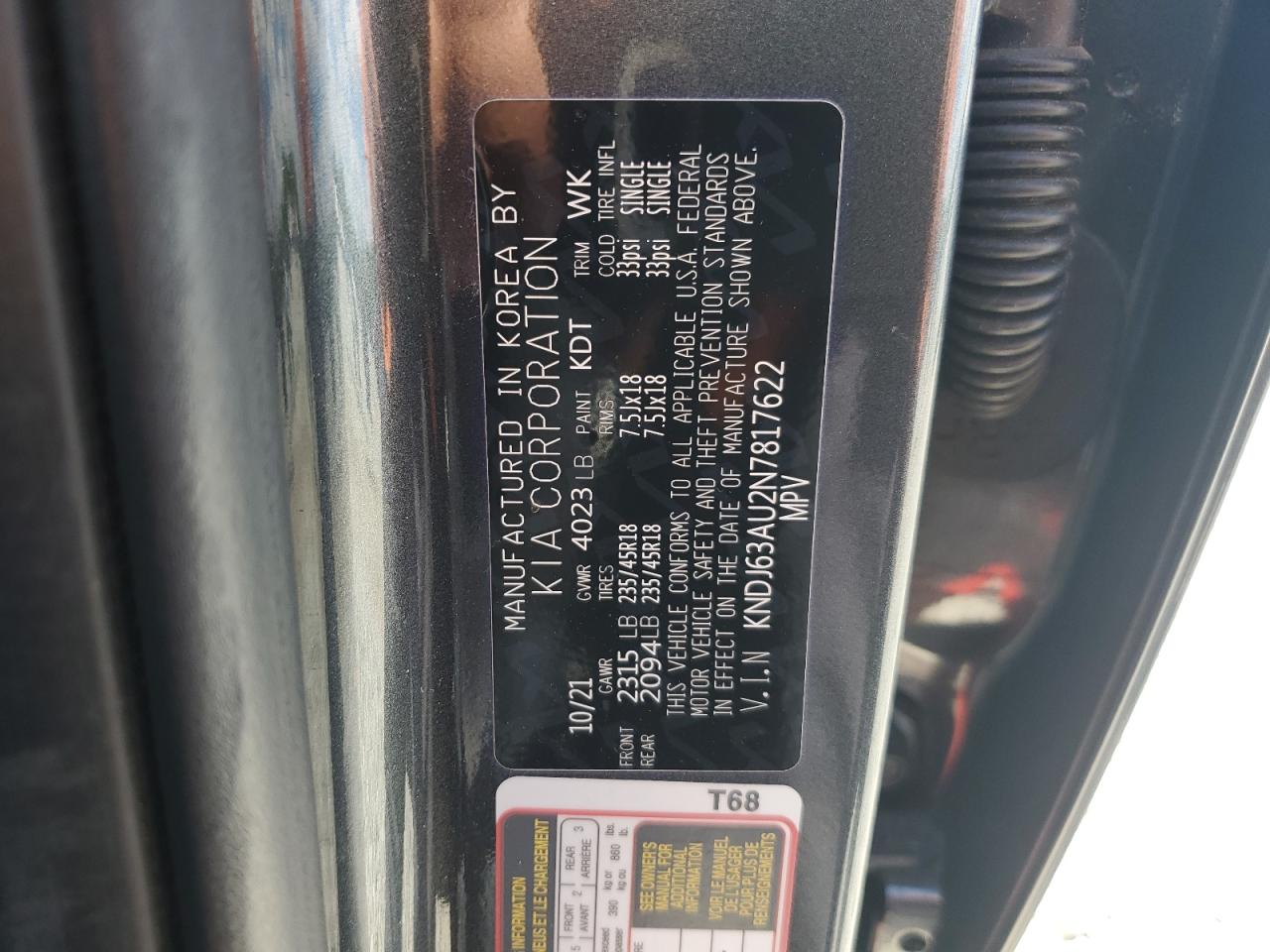 2022 KIA SOUL GT LINE VIN:KNDJ63AU2N7817622