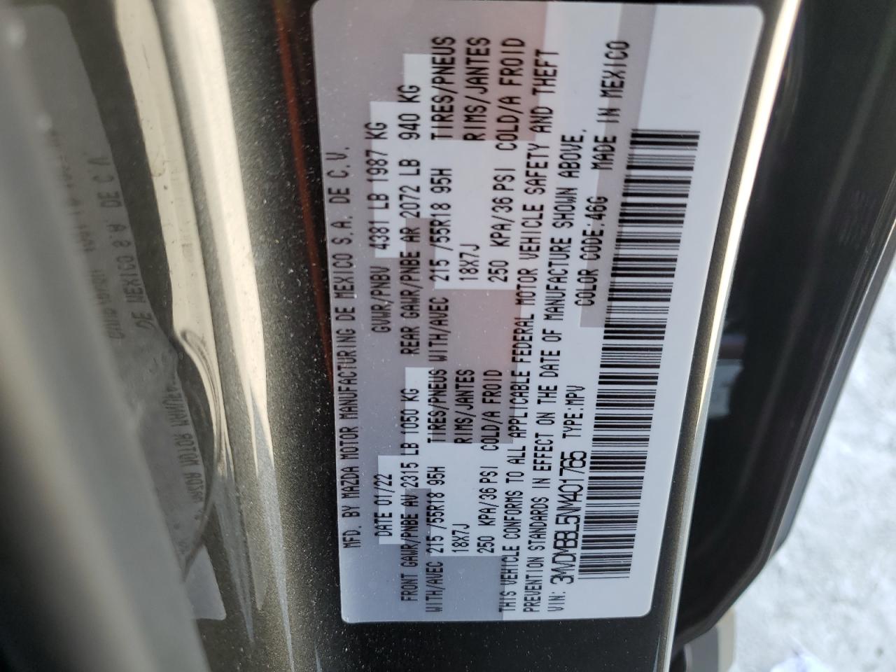 2022 MAZDA CX-30 SELECT VIN:3MVDMBBL5NM401765