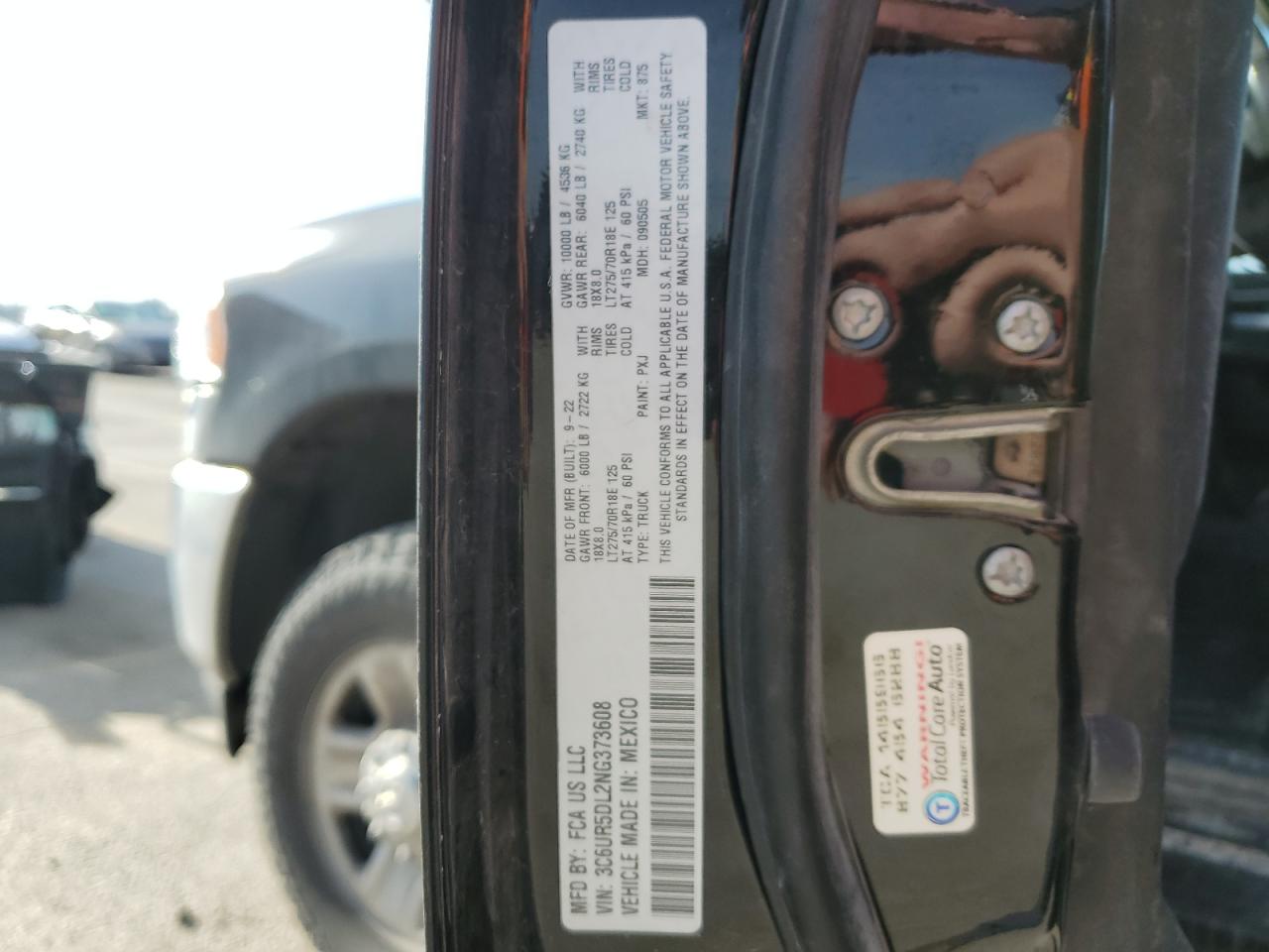 2022 RAM 2500 BIG HORN/LONE STAR VIN:3C6UR5DL2NG373608