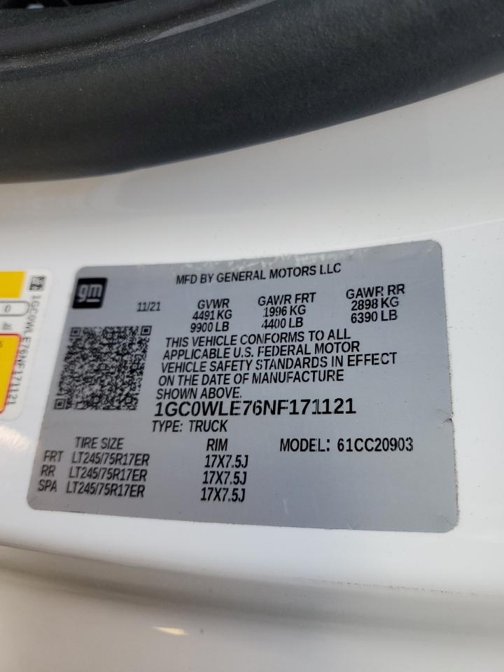 2022 CHEVROLET SILVERADO C2500 HEAVY DUTY VIN:1GC0WLE76NF171121