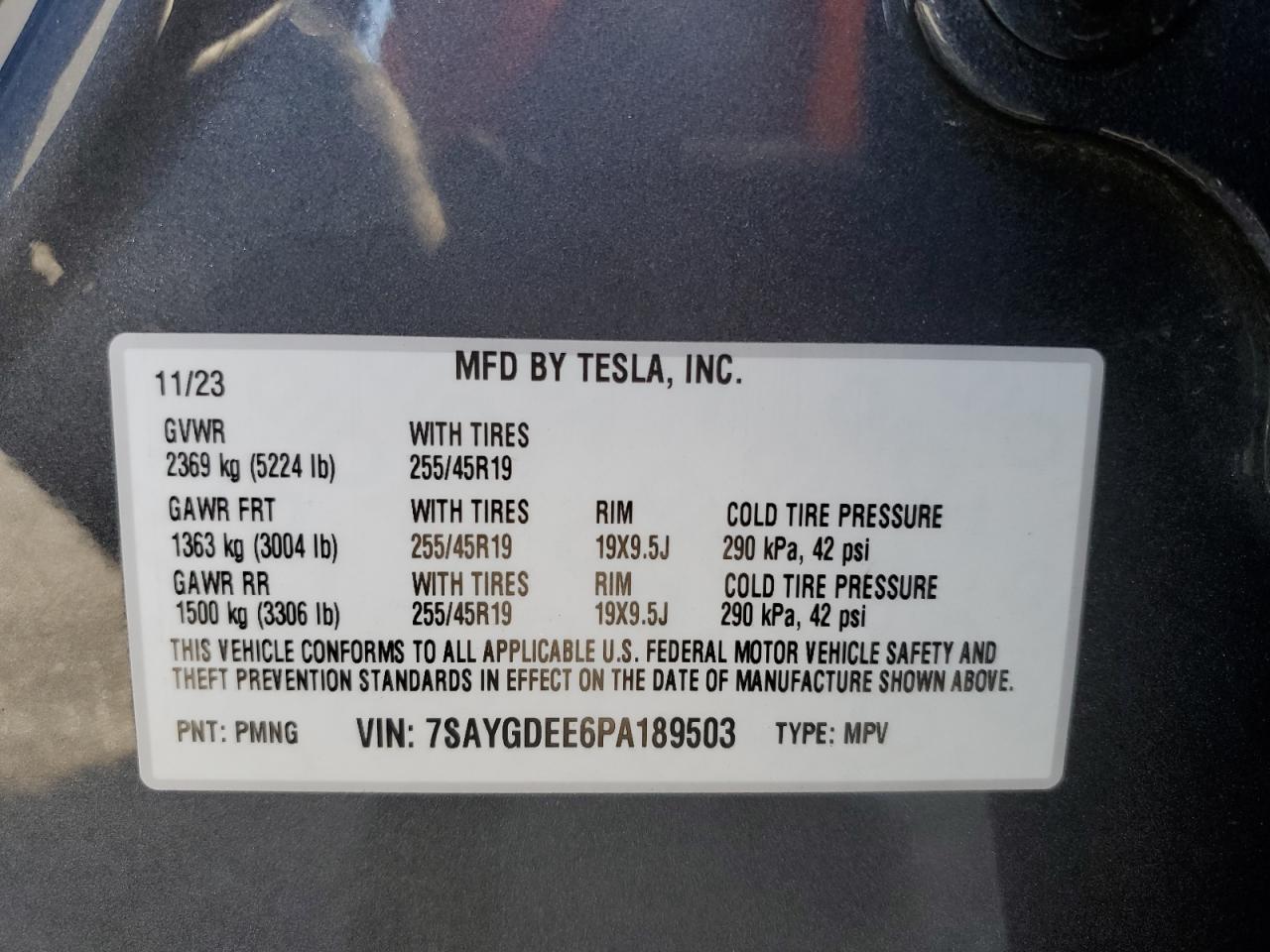 2023 TESLA MODEL Y  VIN:7SAYGDEE6PA189503