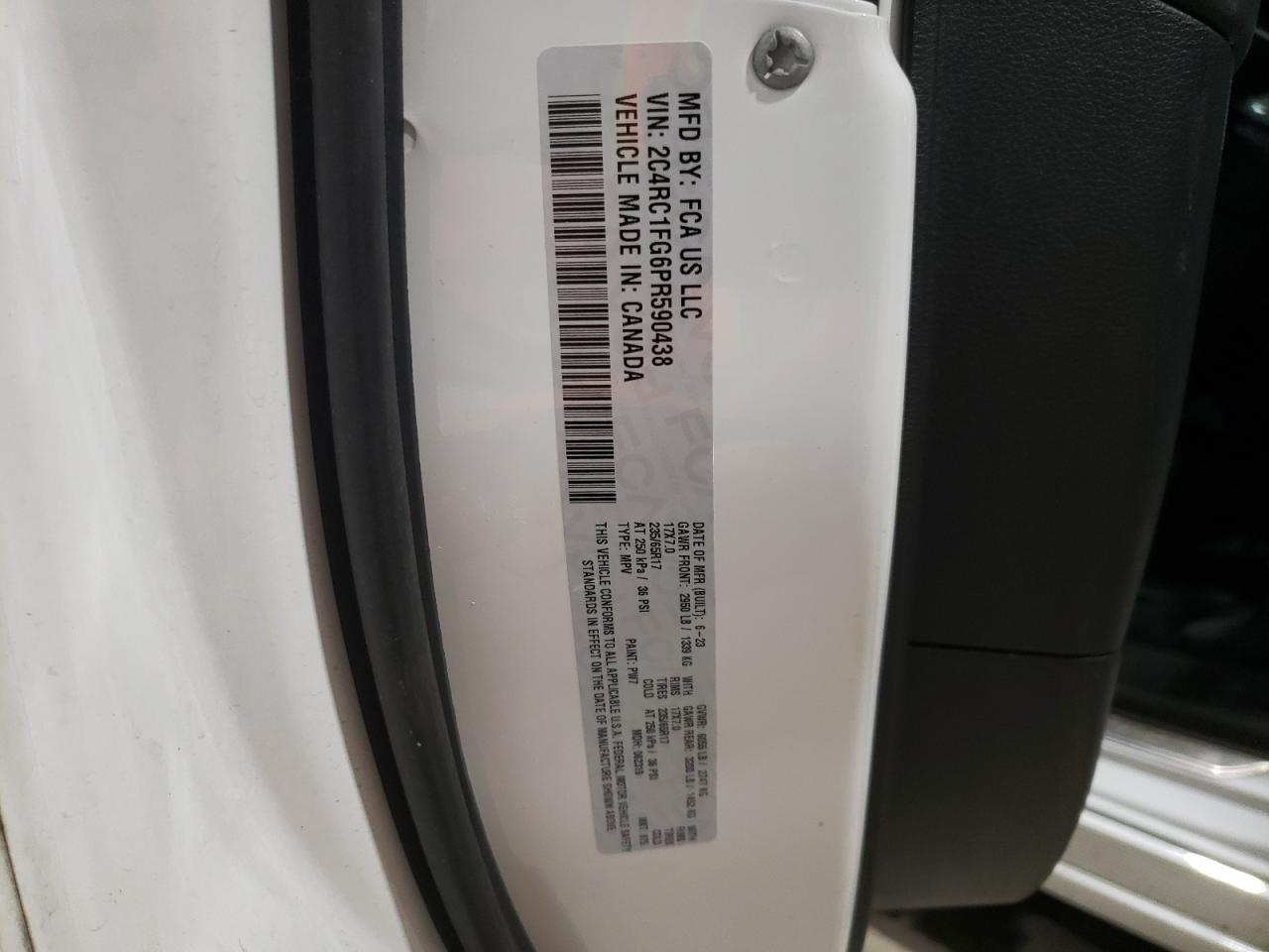 2023 CHRYSLER PACIFICA TOURING VIN:2C4RC1FG6PR590438