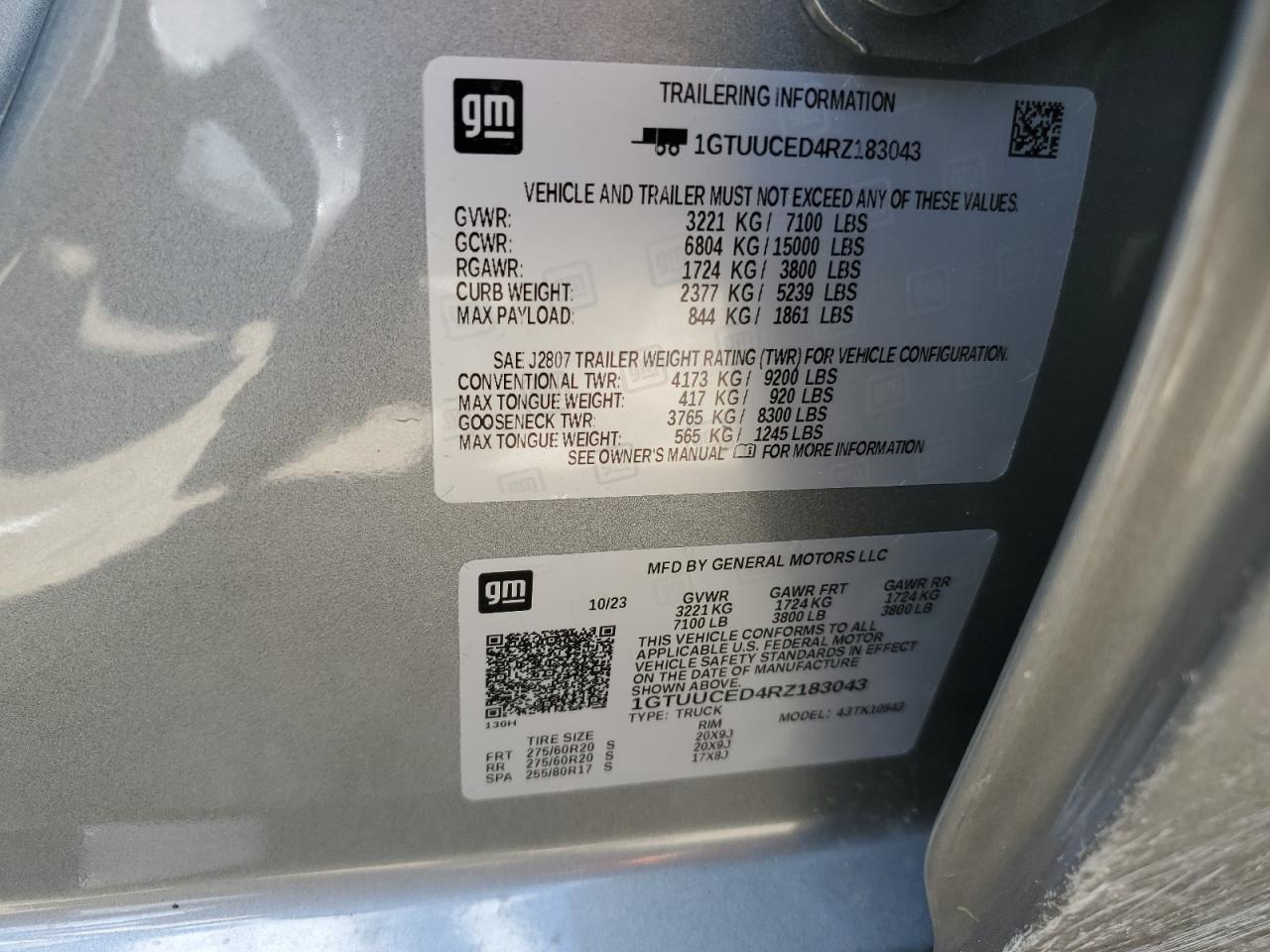 2024 GMC SIERRA K1500 ELEVATION VIN:1GTUUCED4RZ183043